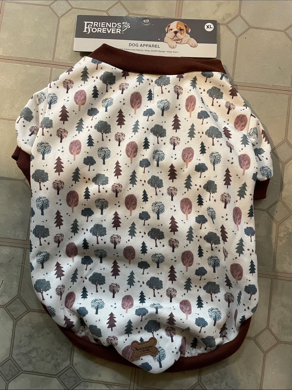 Koolaburra Cream Dog Sweatshirt with Pink, Green & Brown Woodland Print